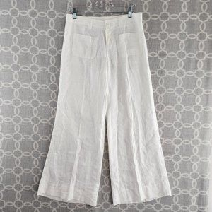 Vintage Billy Blues Made In USA 100% Linen Wide Flare Leg White Pants Women's 6